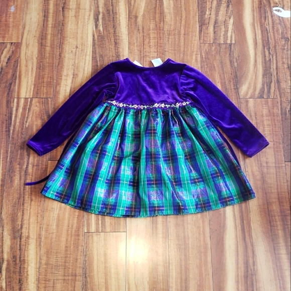 Girl's size 3T Holiday Christmas Dress by Rose Cottage long sleeve green purple - Picture 2 of 7